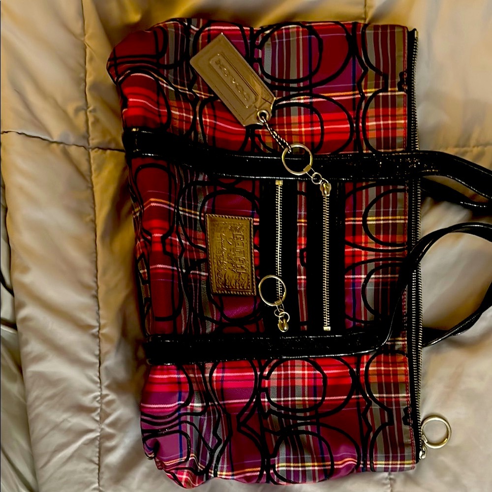 Coach Plaid Tote Bag - Pink and Black